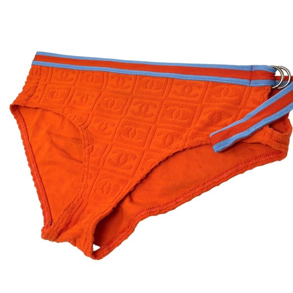 CHANEL Vintage 02S CC Logo Swimsuit Bikini #36 Swimwear Orange Nylon [102707] - Picture 11 of 13